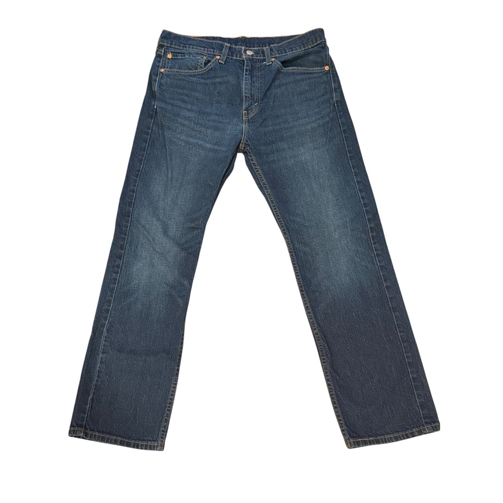 Levis 505 Regular Fit Straight Leg Jeans Mens 34x30 Dark Indigo Blue Denim - Picture 3 of 9